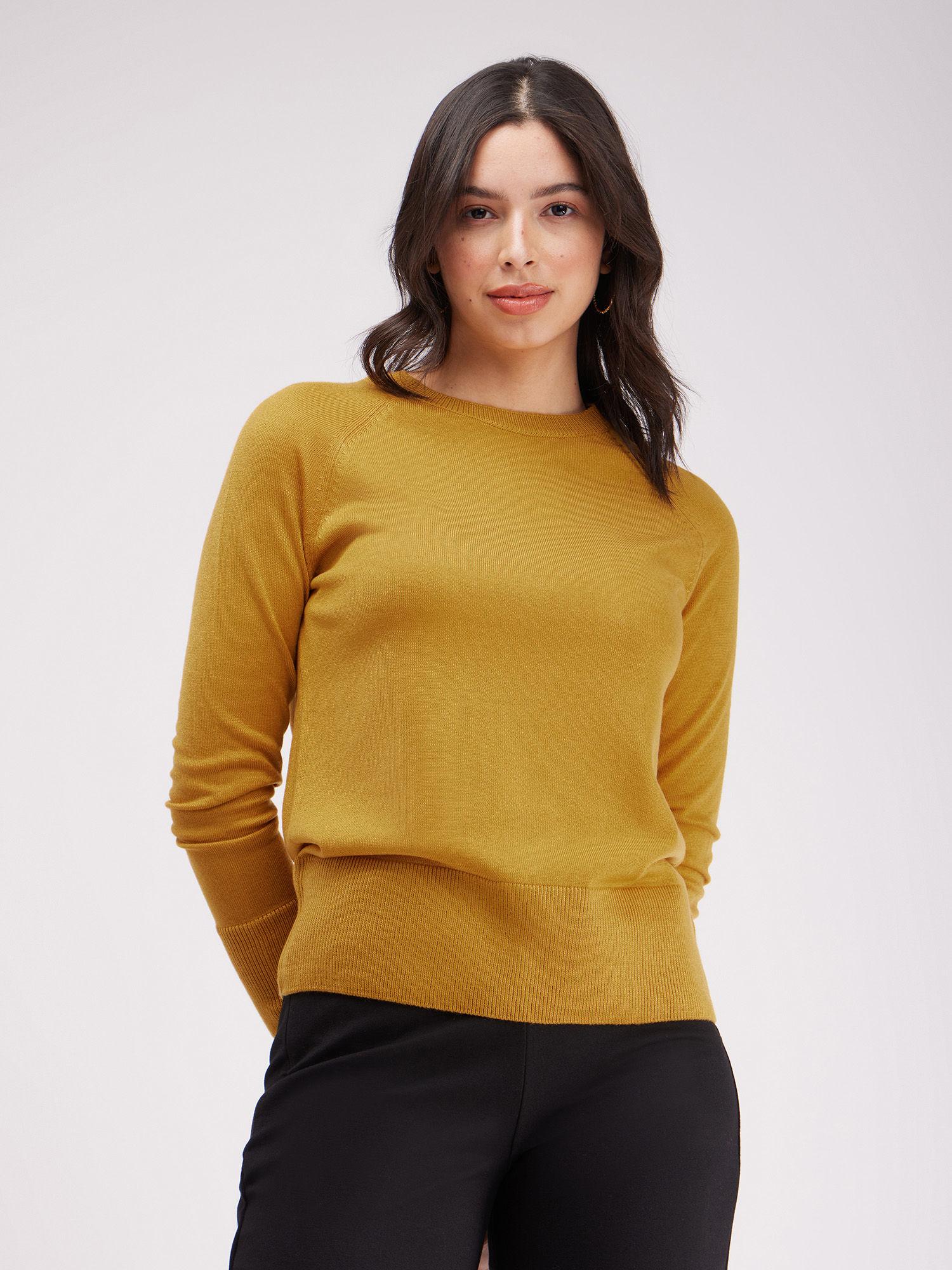 livsoft raglan sleeves round neck sweater - mustard