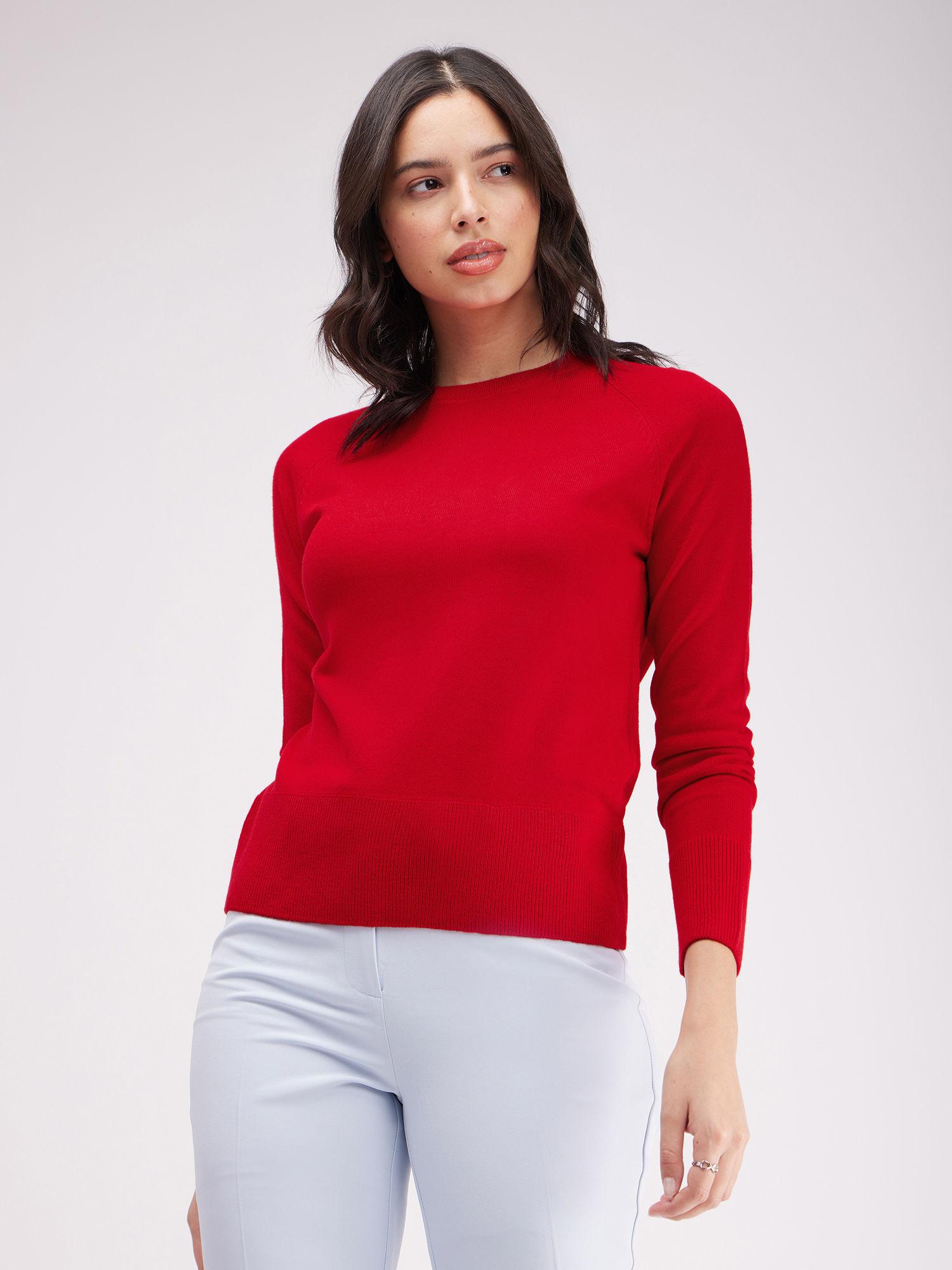 livsoft raglan sleeves round neck sweater - red