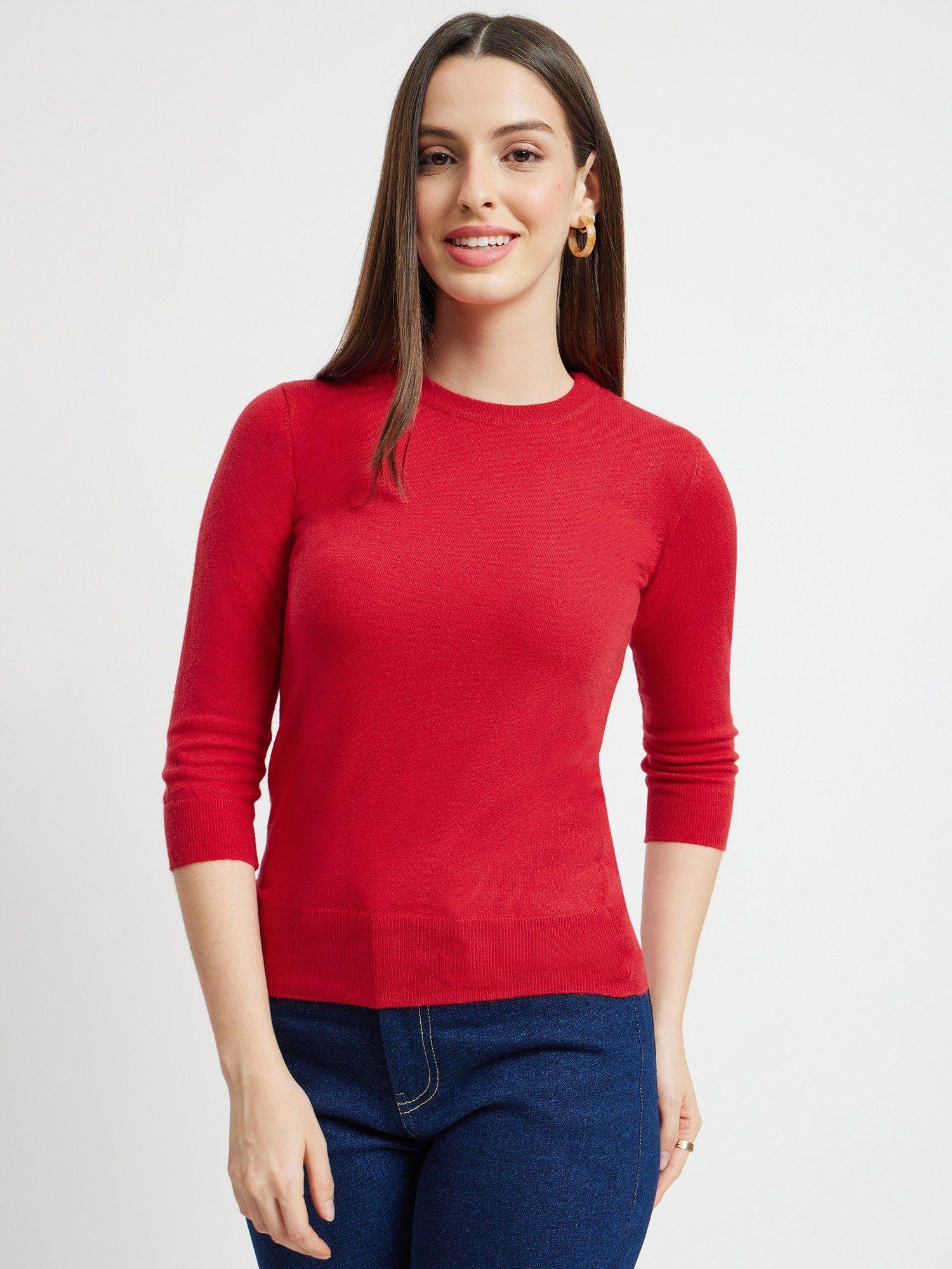 livsoft round neck knitted sweater - red