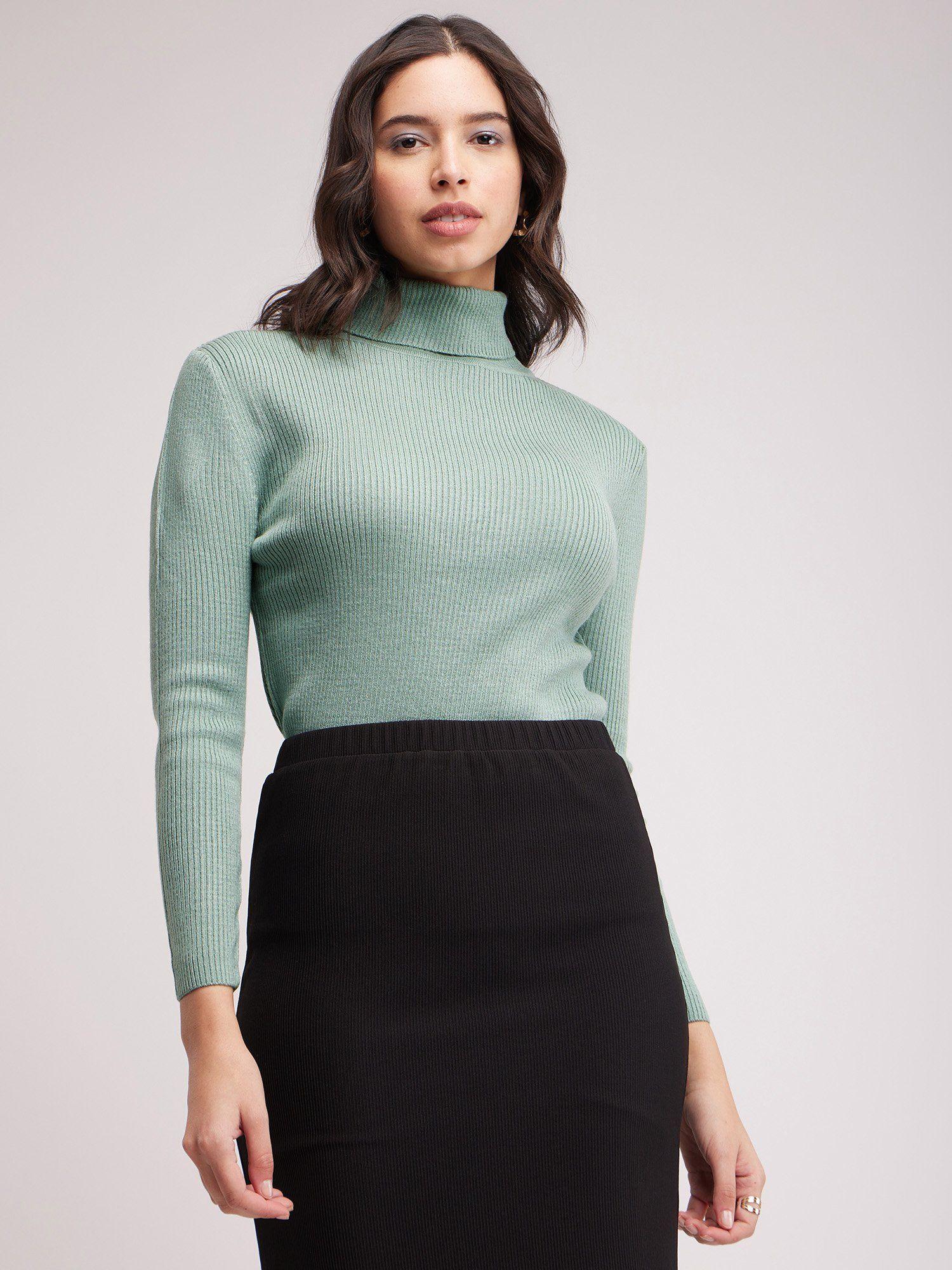 livsoft turtle neck ribbed sweater-sap green