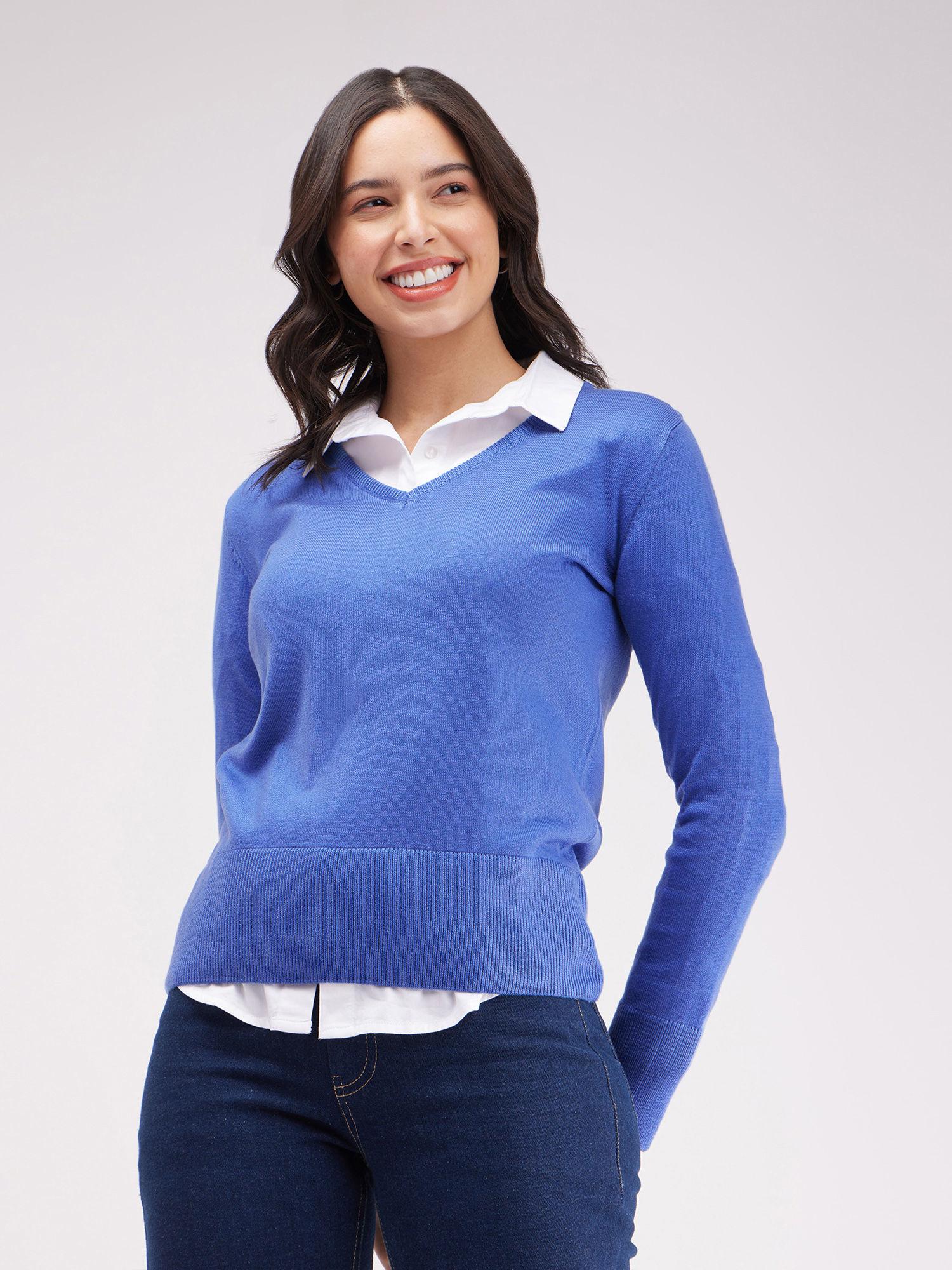 livsoft v neck sweater - light blue