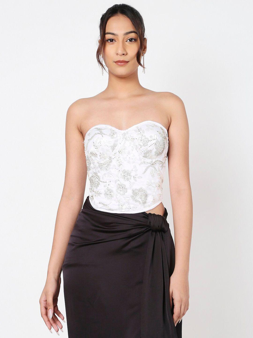 liyokki embellished satin net tube top