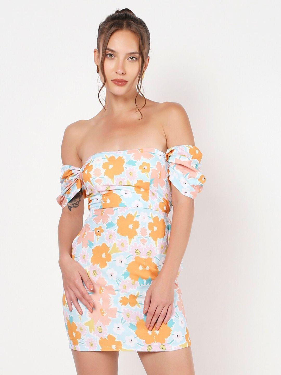 liyokki floral printed off-shoulder sheath mini dress