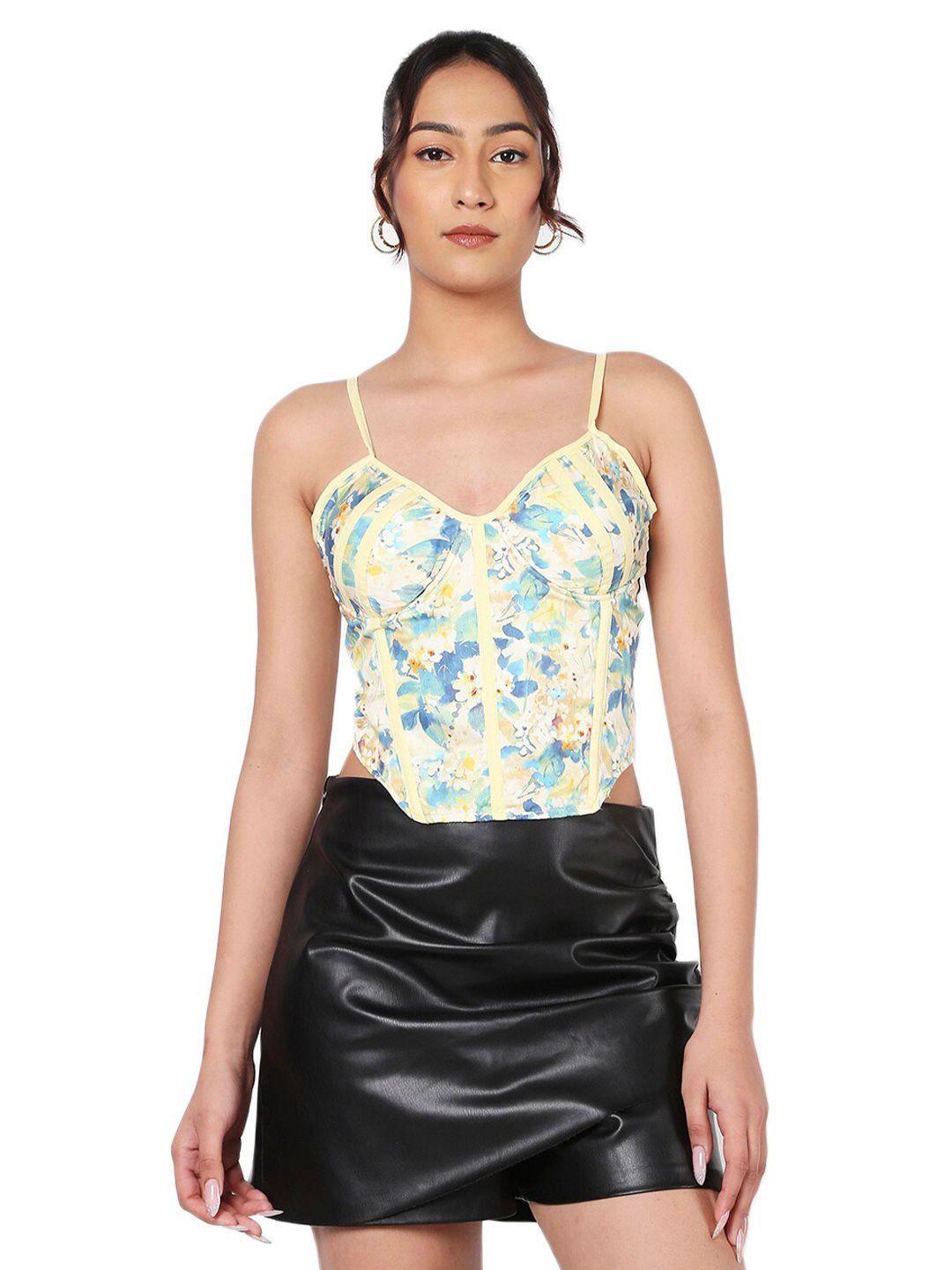 liyokki floral printed tie ups cotton fitted crop top