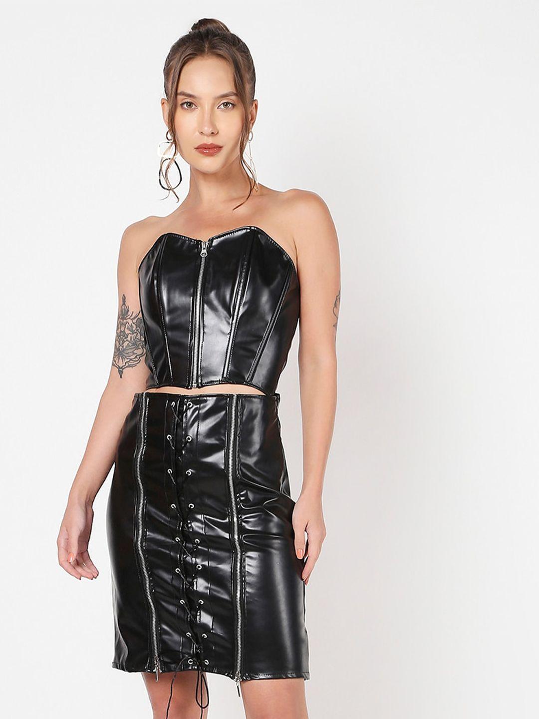 liyokki off shoulder leather sheath dress