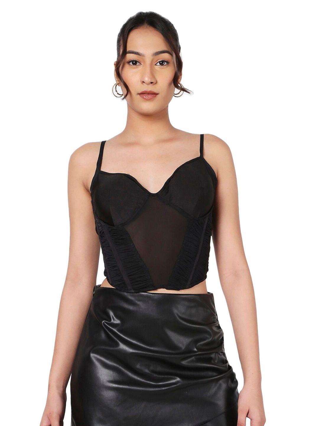 liyokki shoulder straps accordion pleats crop fitted top