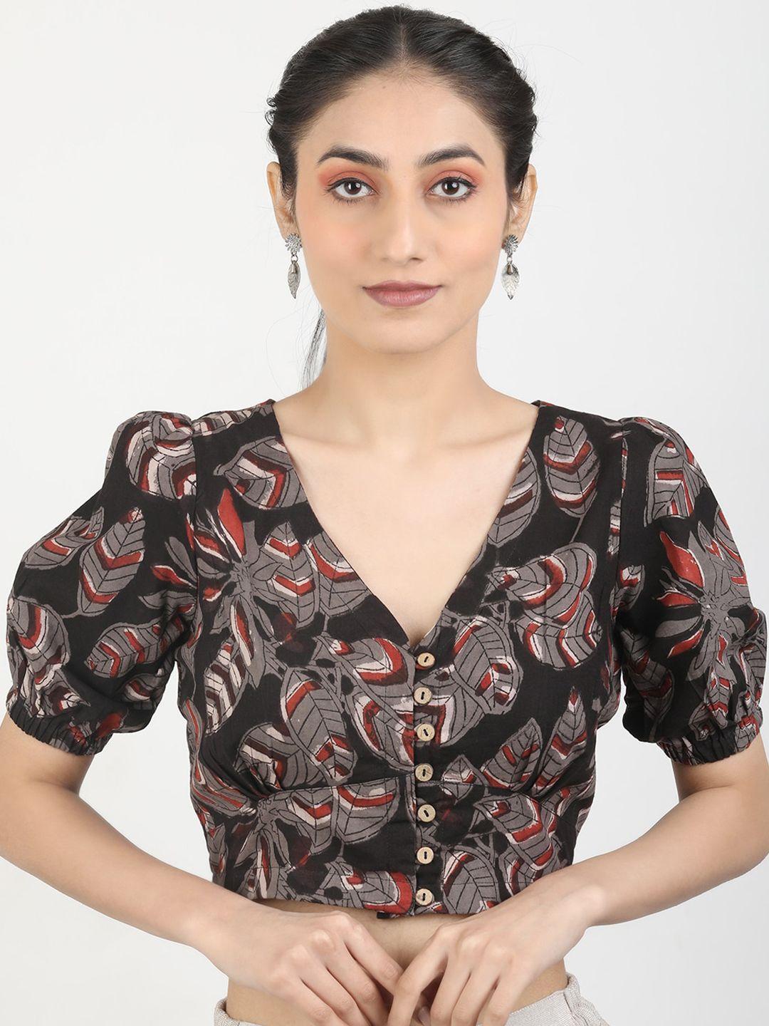 llajja block printed pure cotton saree blouse