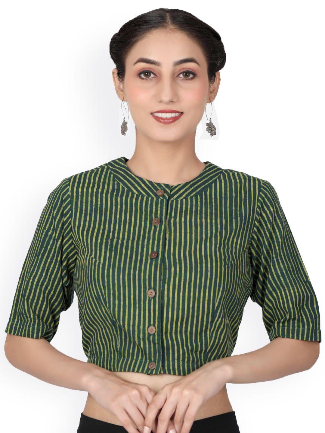 llajja striped block printed cotton saree blouse