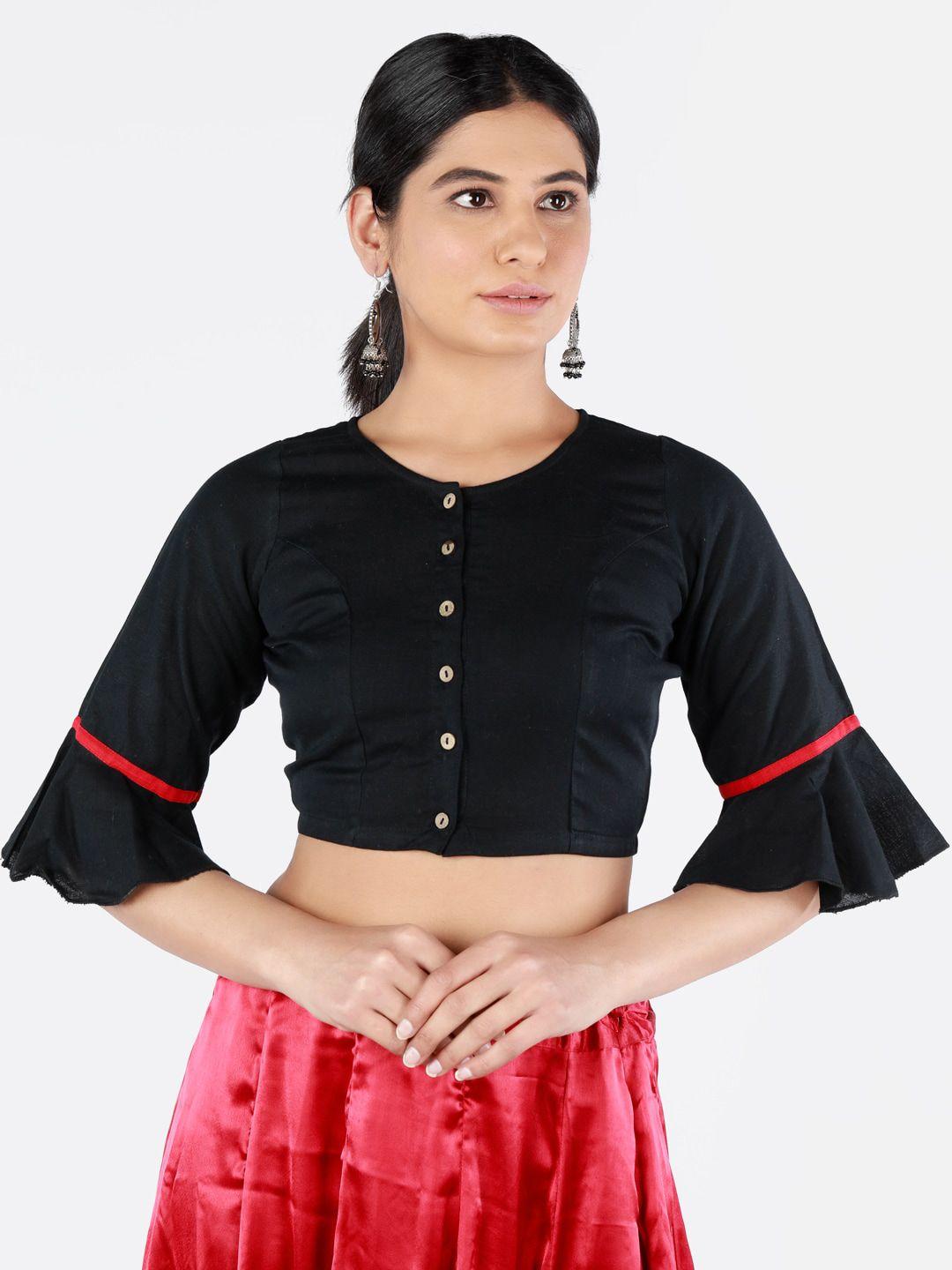 llajja women black solid  sustainable saree blouse