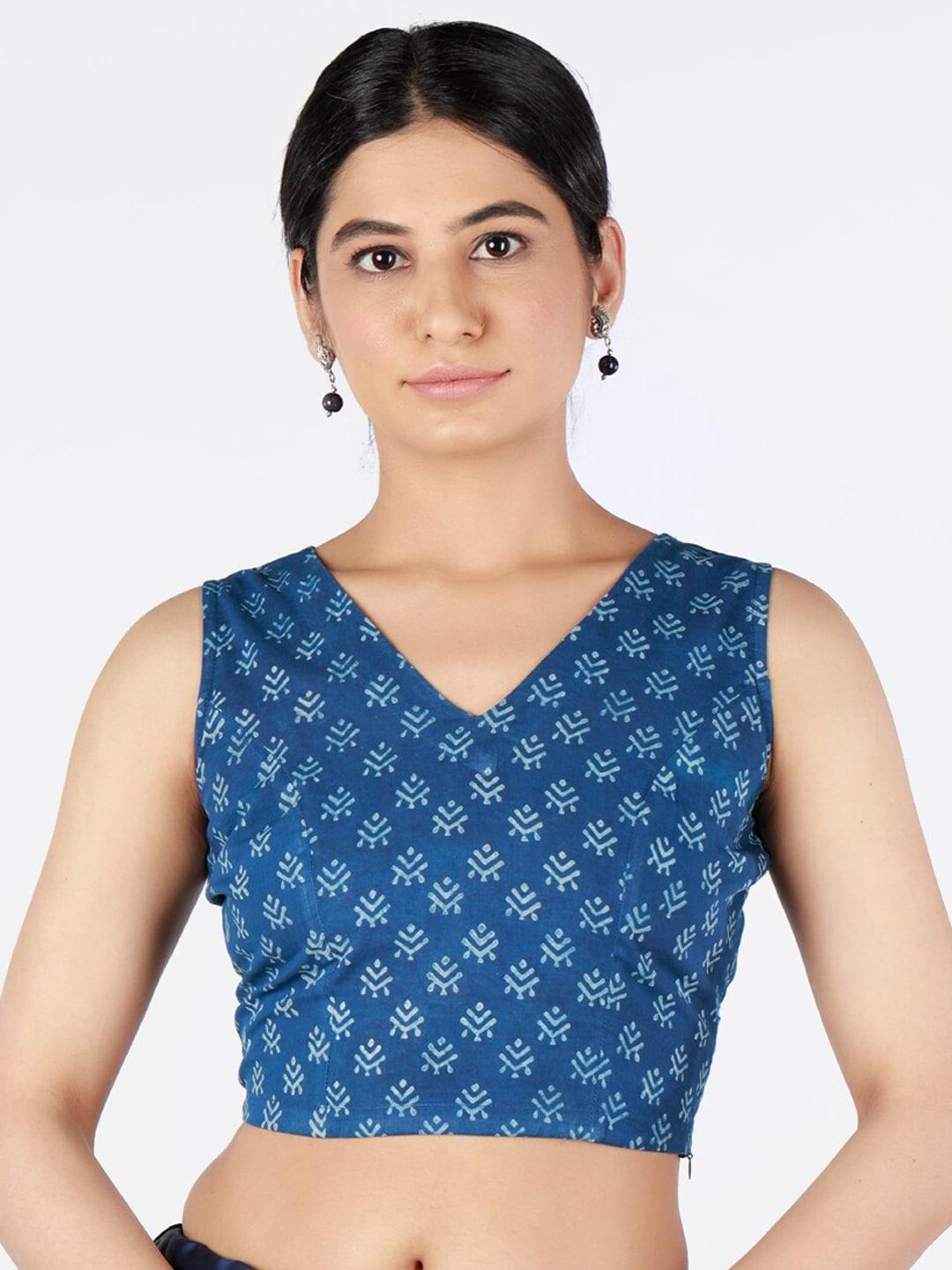 llajja women blue printed  sustainable saree blouse