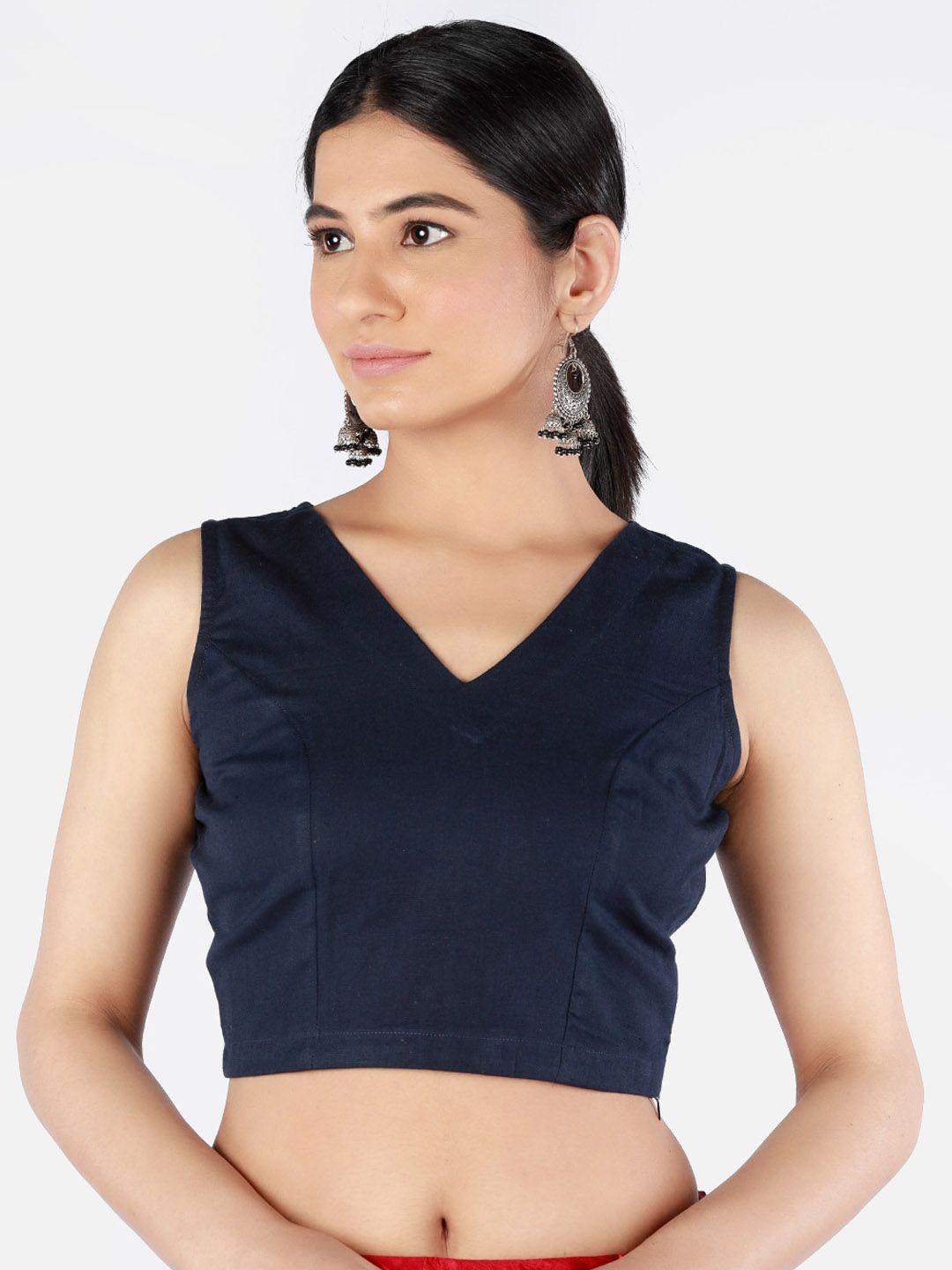 llajja women navy blue solid sustainable saree blouse