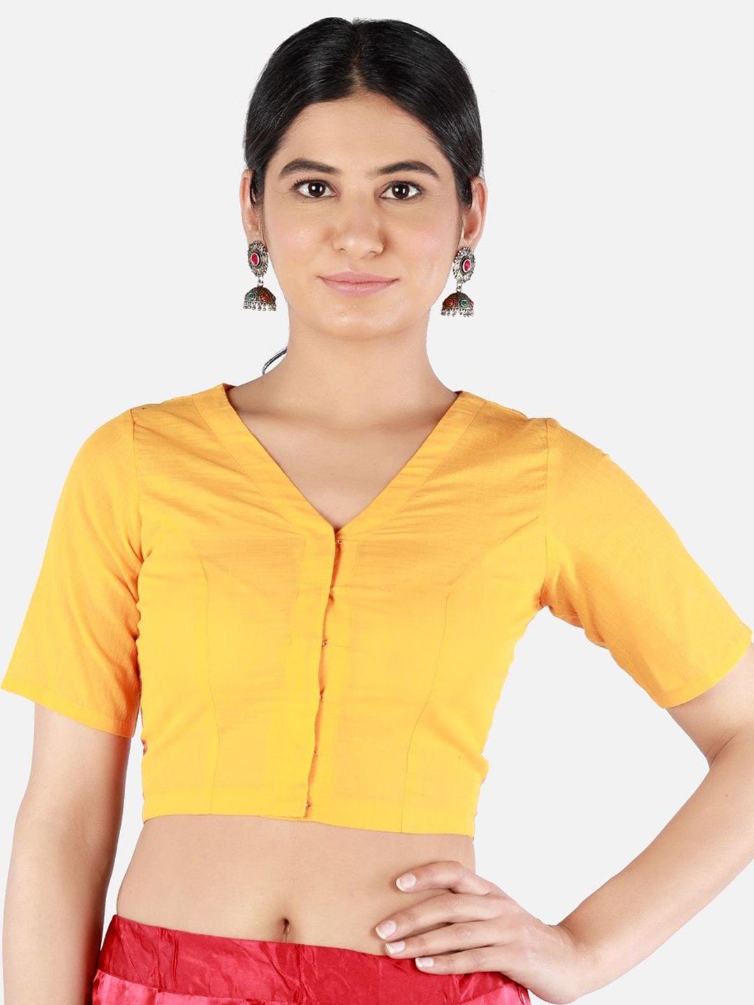llajja women yellow solid  sustainable saree blouse