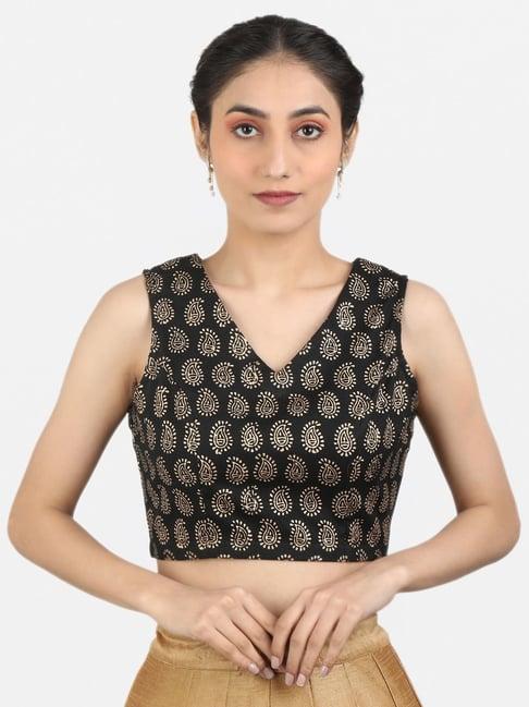 llajja black cotton printed readymade blouse