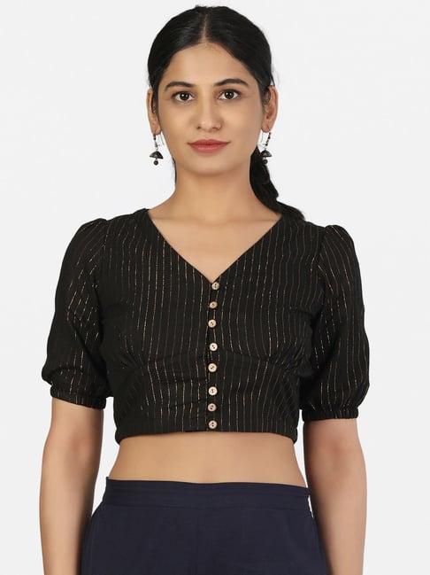 llajja black cotton woven pattern readymade blouse