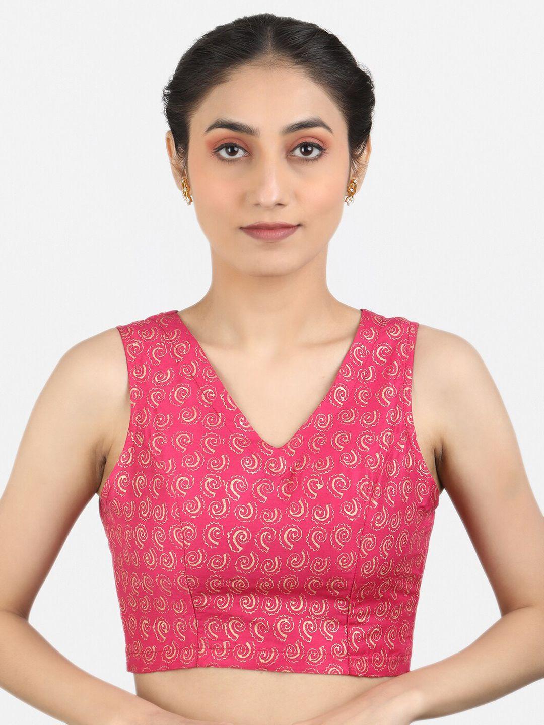 llajja block printed art silk non padded saree blouse