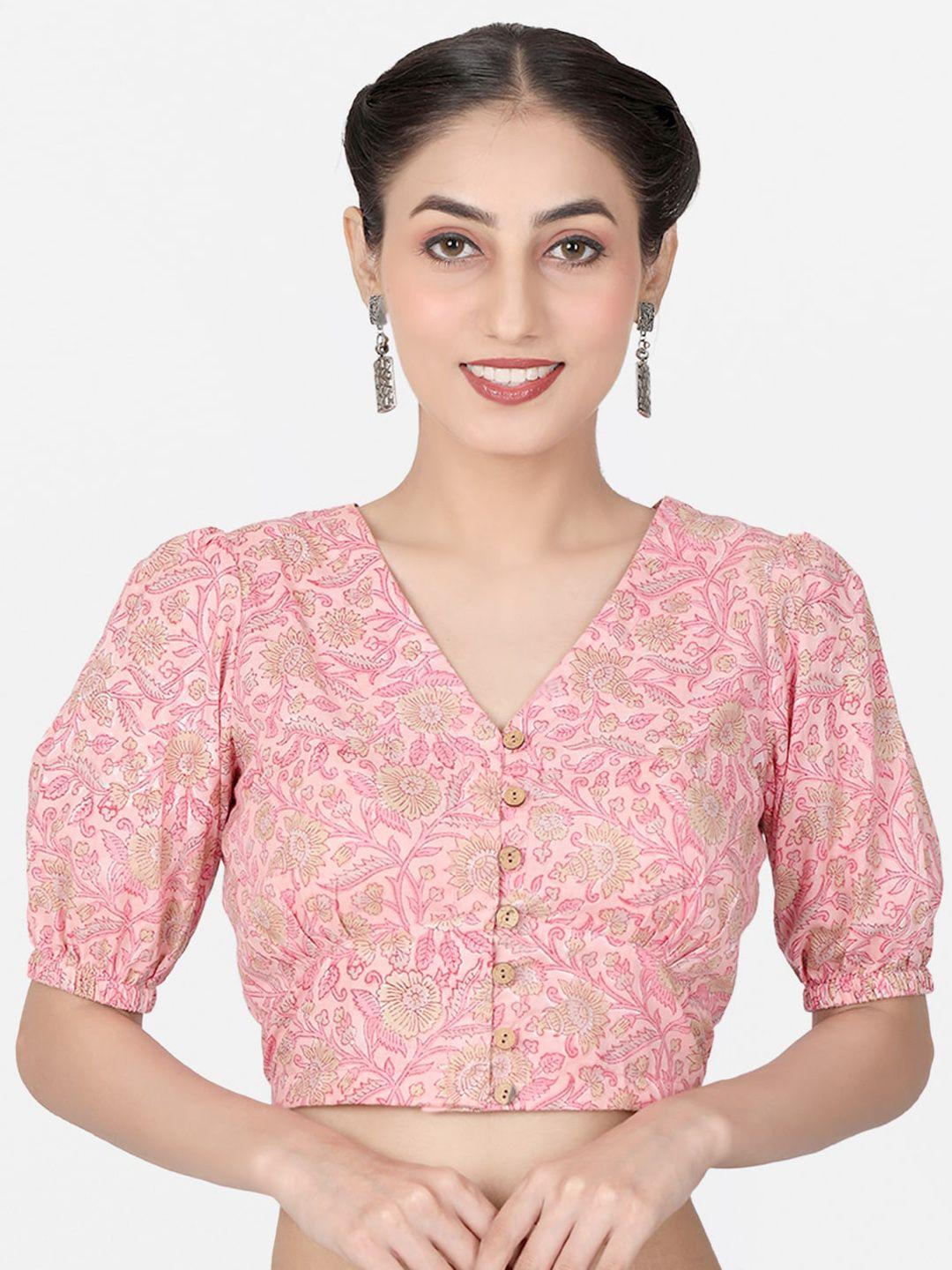 llajja block printed cotton saree blouse