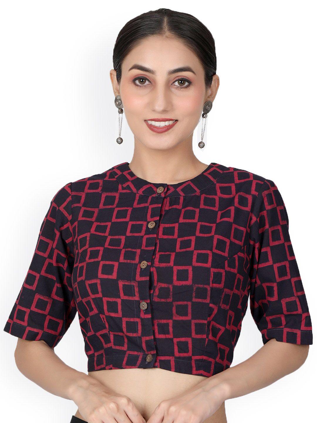 llajja block printed cotton saree blouse