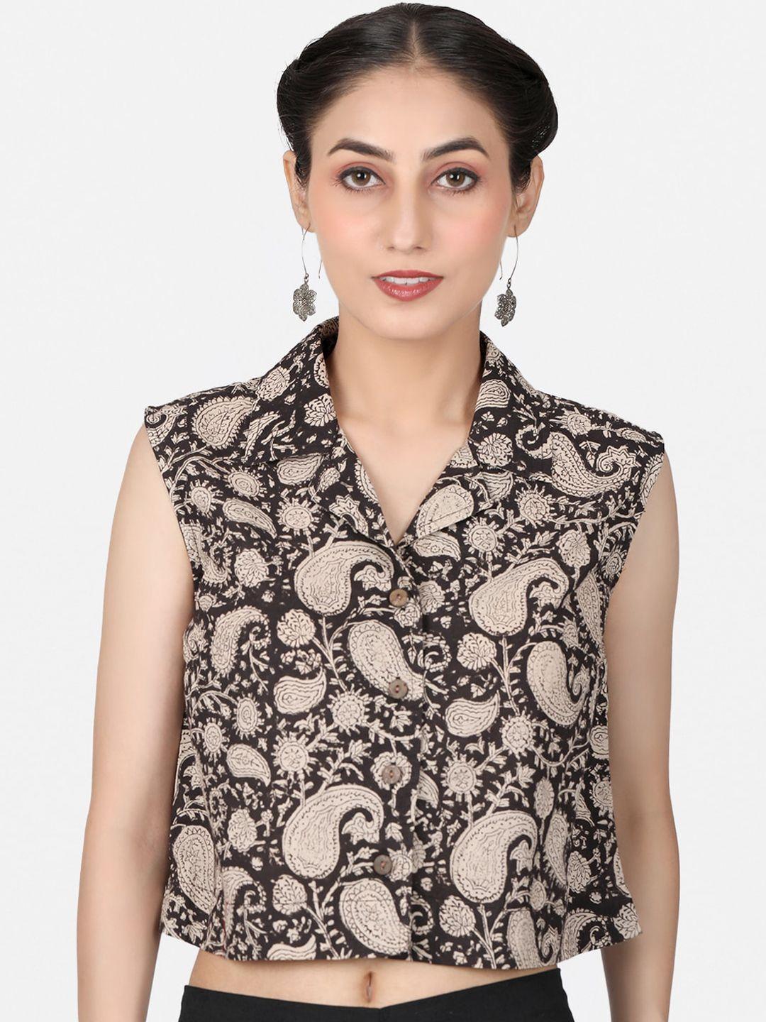 llajja block printed cotton saree blouse