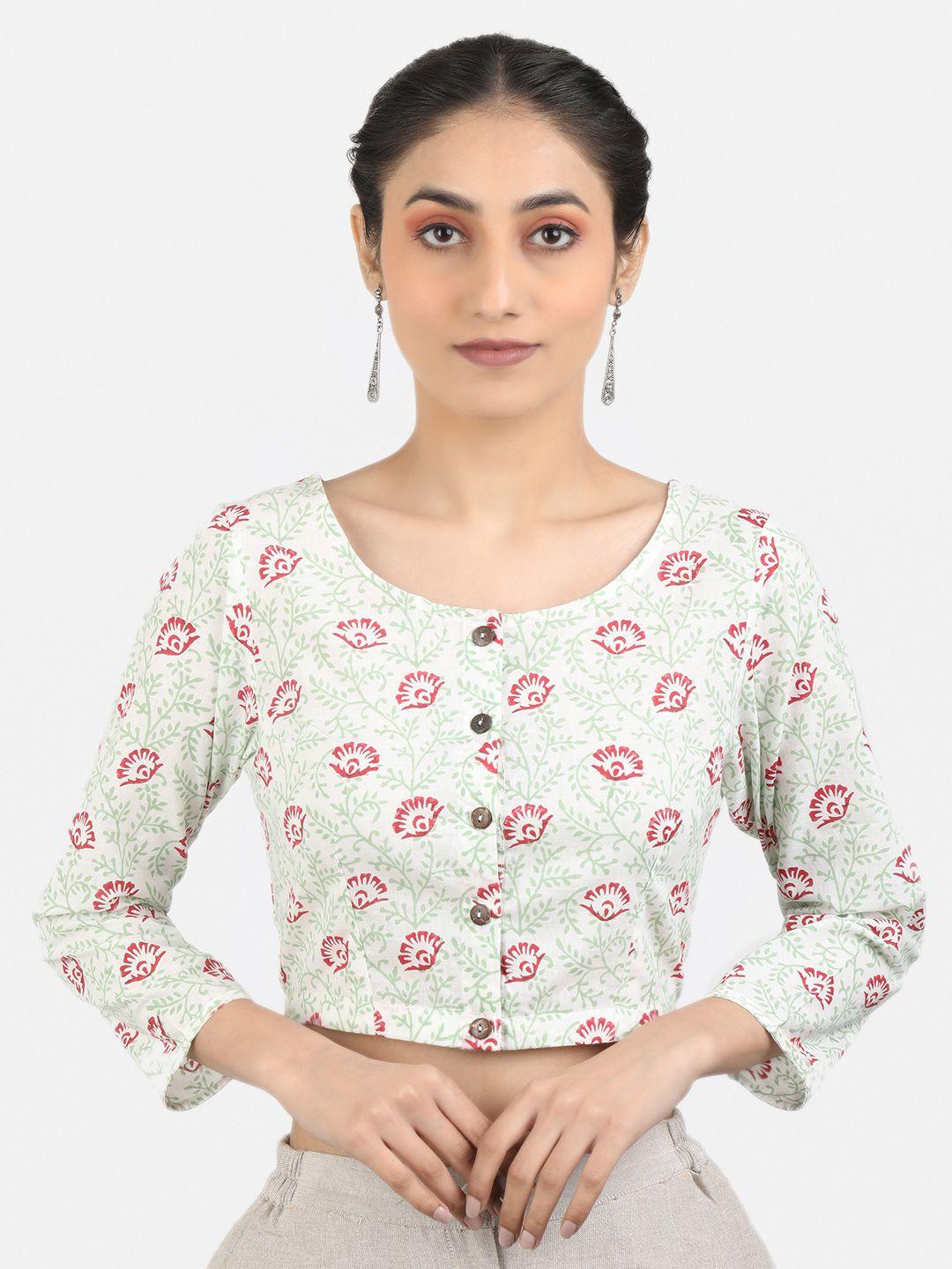 llajja block-printed pure-cotton readymade saree blouse