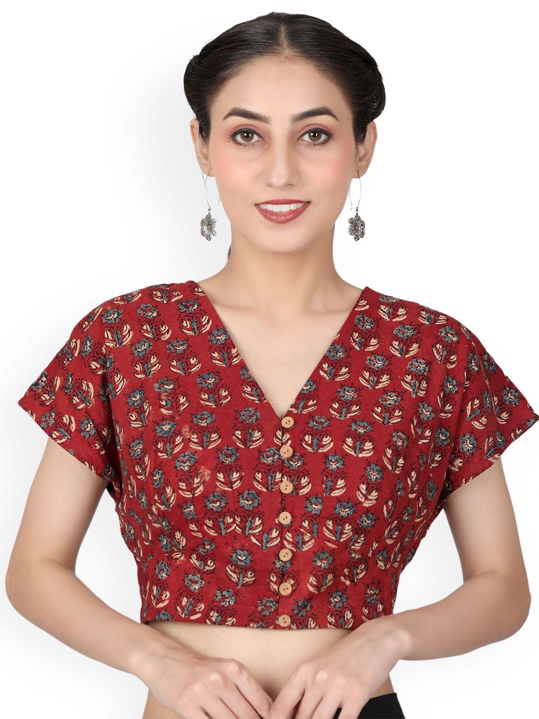 llajja block printed pure cotton readymade saree blouse