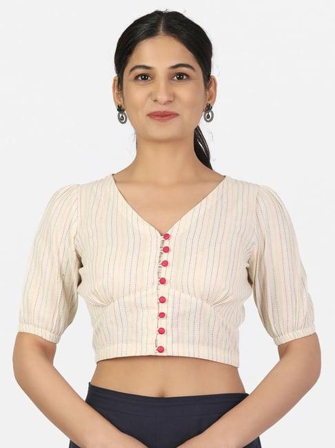 llajja cream cotton striped readymade blouse