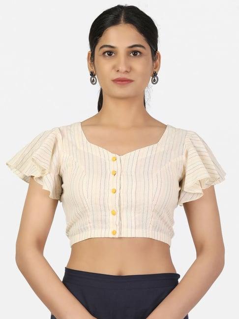 llajja cream cotton striped readymade blouse