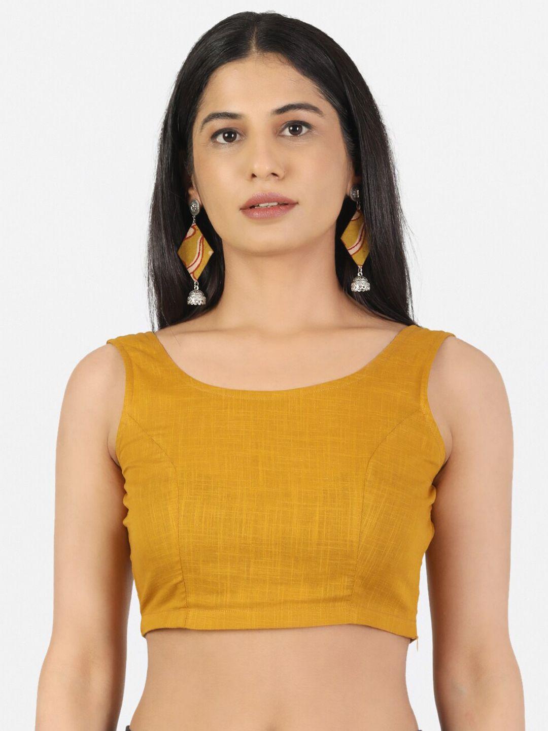 llajja mustard yellow solid pure cotton saree blouse