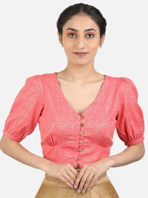 llajja pink cotton printed readymade blouse