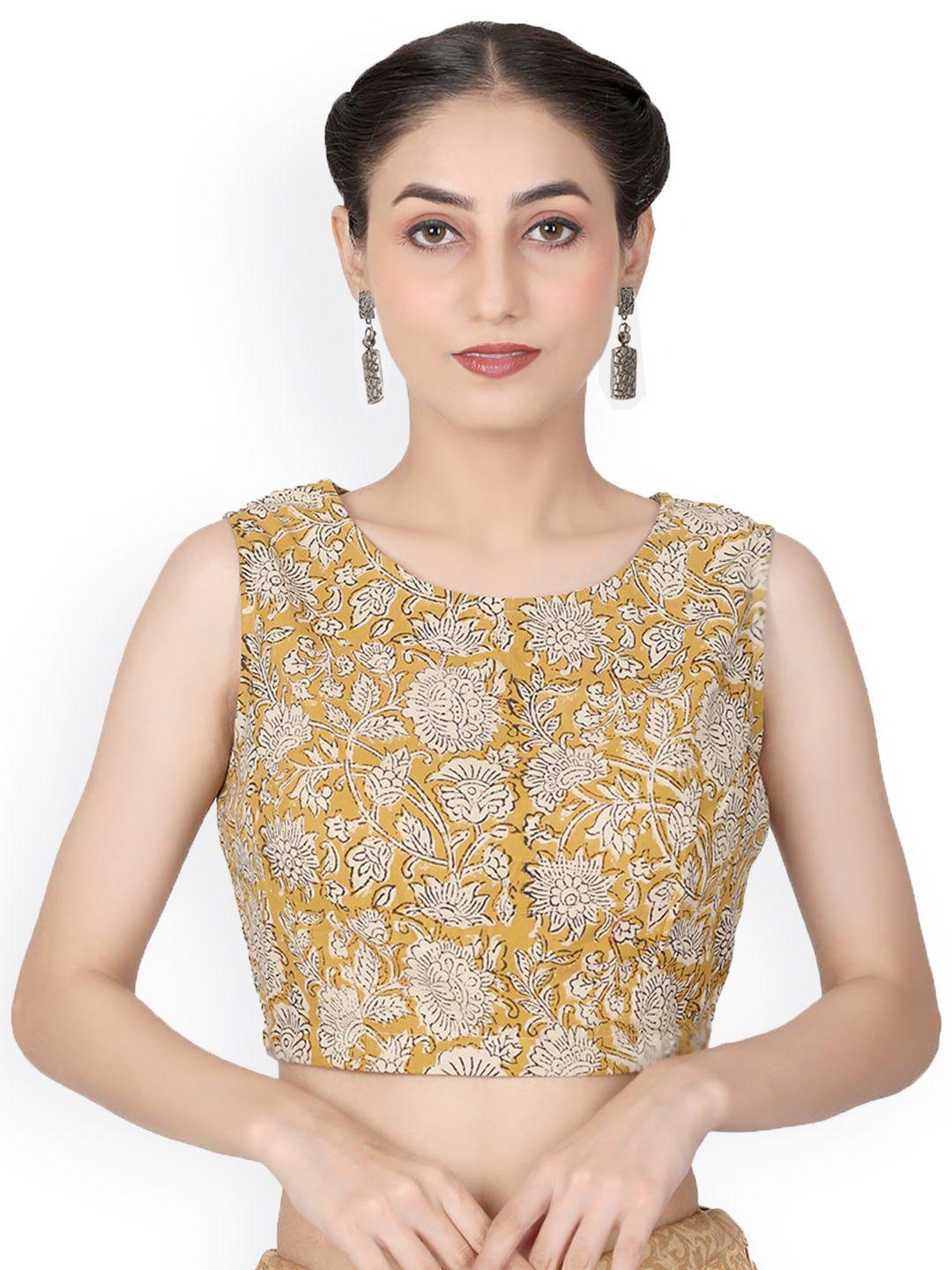 llajja printed pure cotton boat neck non padded saree blouse