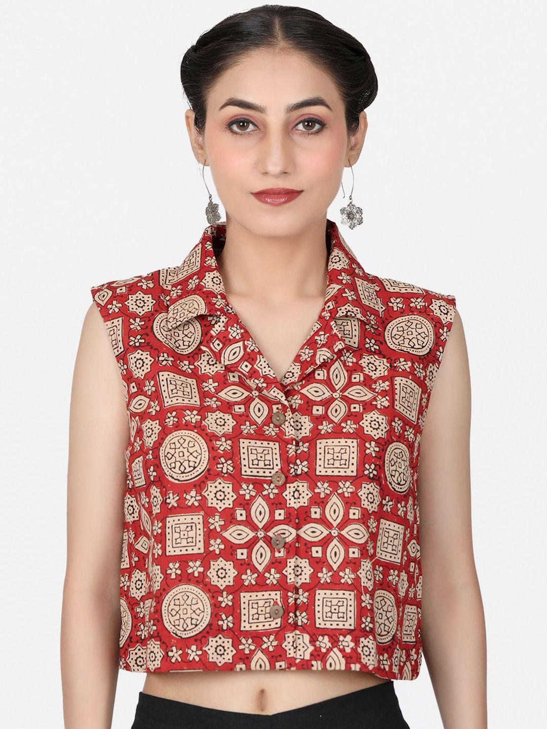 llajja printed pure cotton ready to wear non padded saree blouse