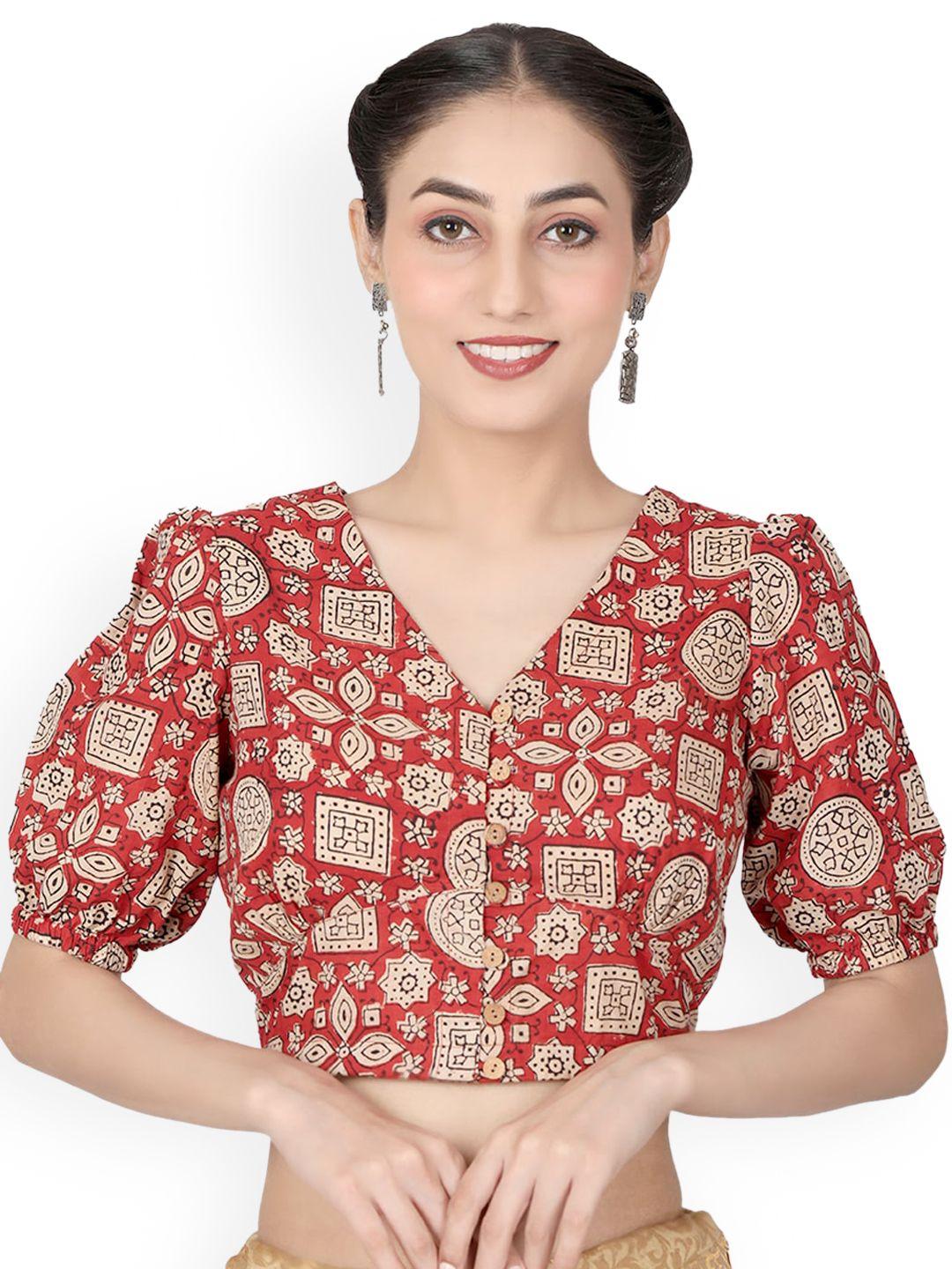 llajja pure cotton v-neck non padded saree blouse