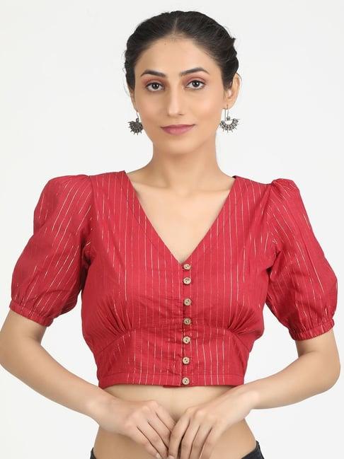 llajja red cotton woven pattern readymade blouse