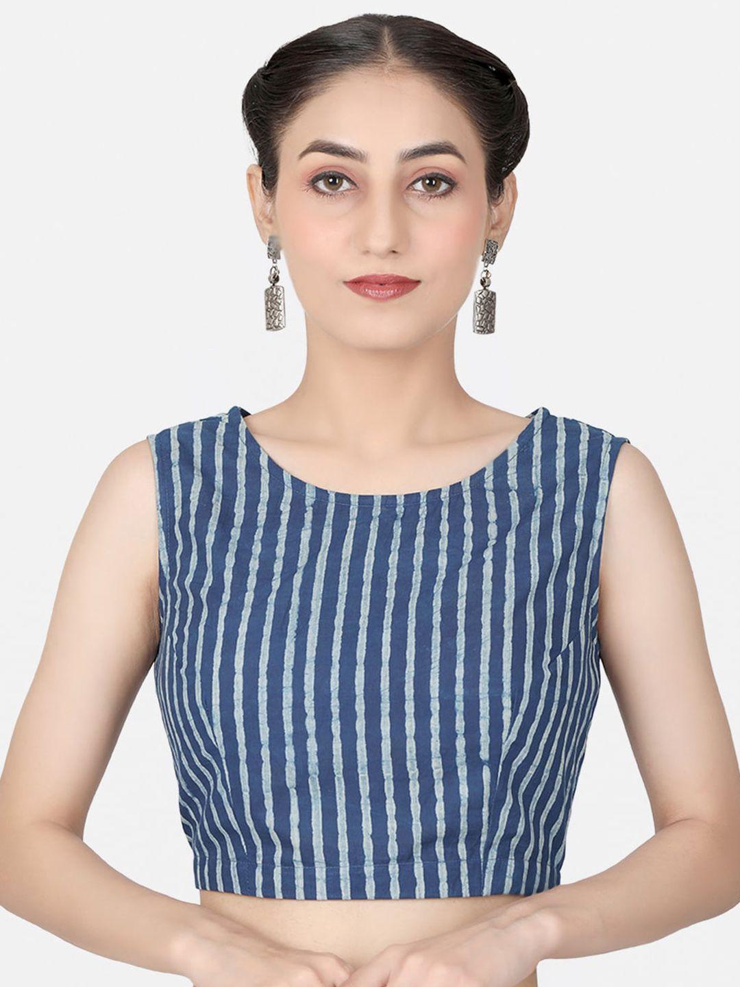 llajja striped pure cotton boat neck non padded saree blouse
