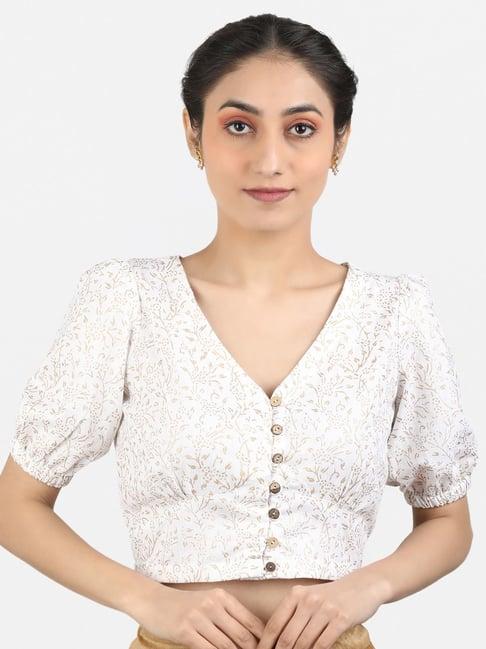 llajja white cotton printed readymade blouse