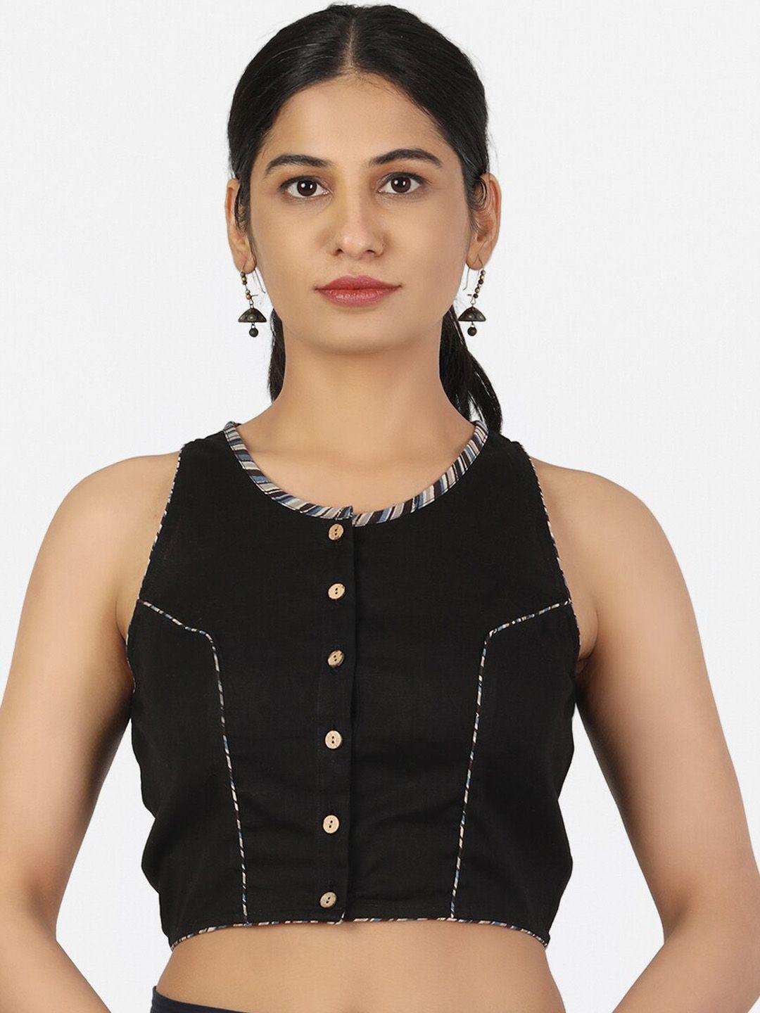 llajja women black non padded saree blouse