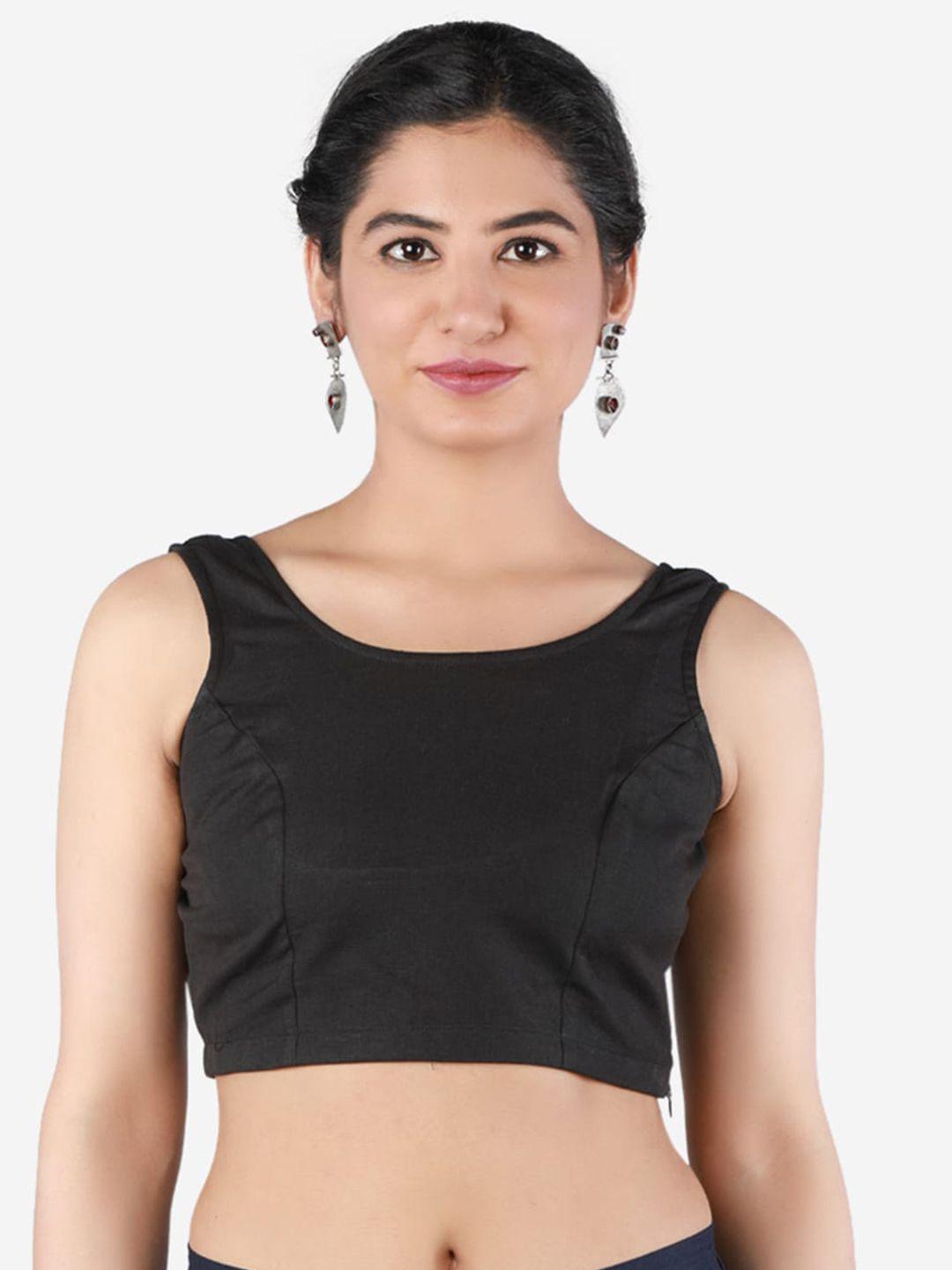 llajja women black solid pure cotton saree blouse