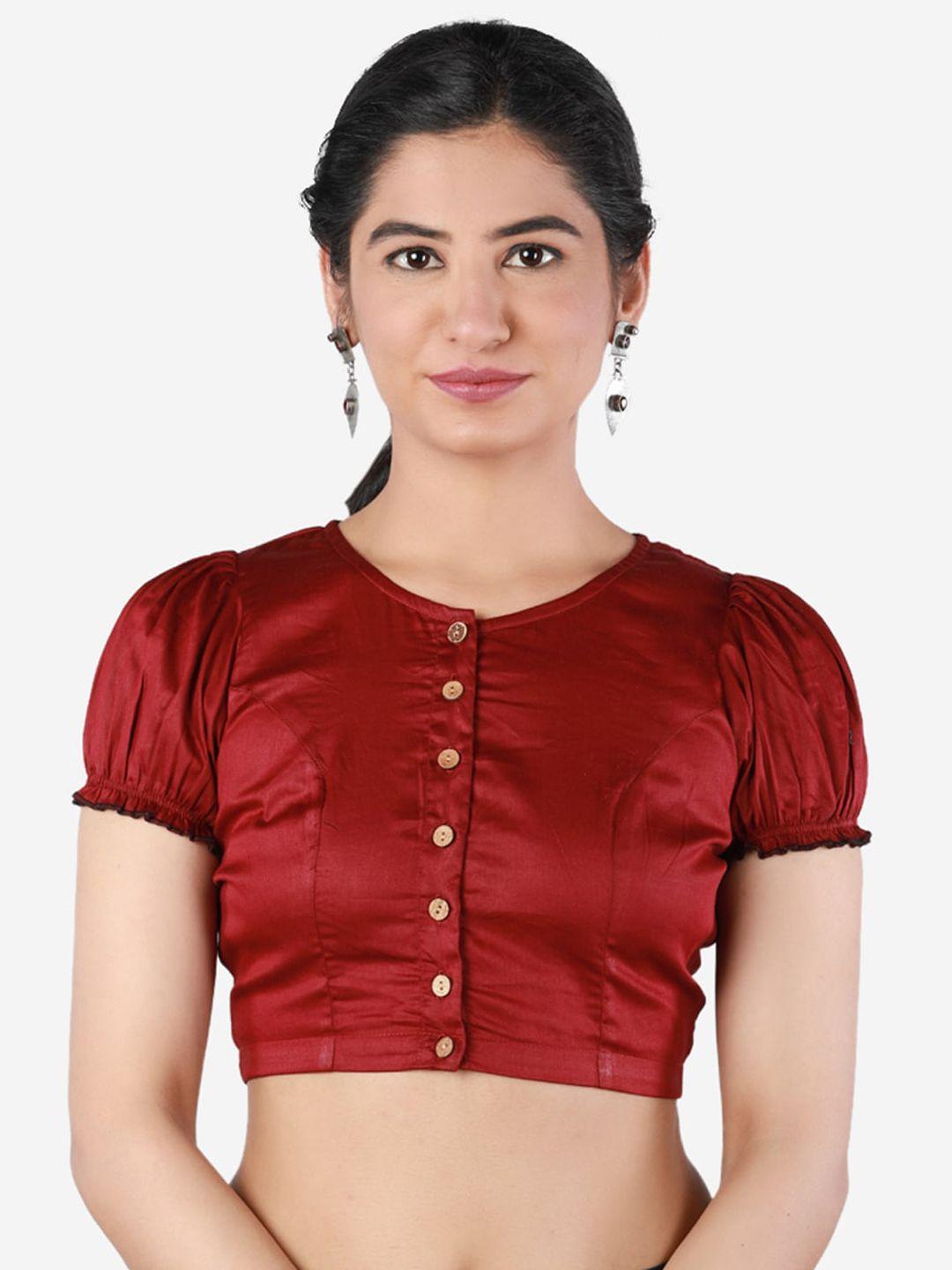 llajja women maroon solid pure cotton saree blouse