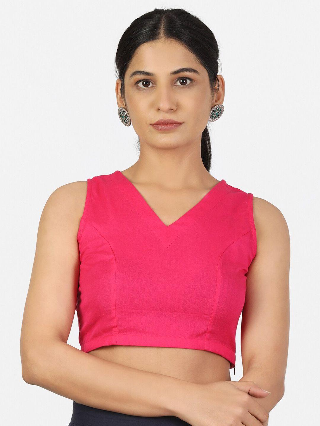 llajja women pink solid pure cotton saree blouse