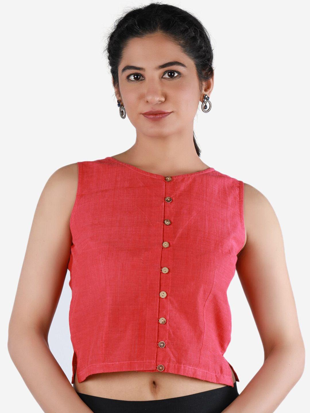 llajja women red solid pure cotton saree blouse