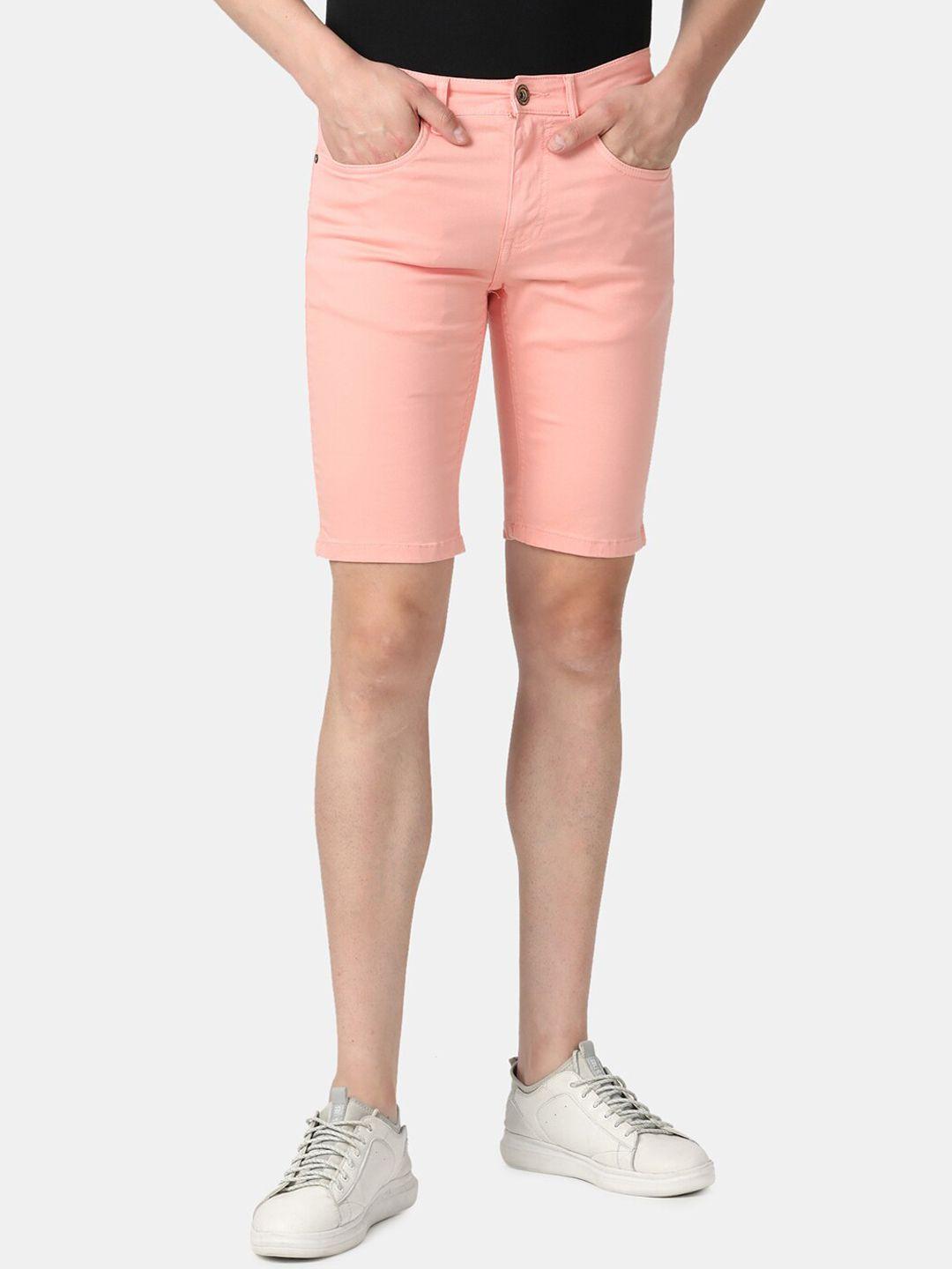 llak jeans men peach-coloured slim fit denim shorts