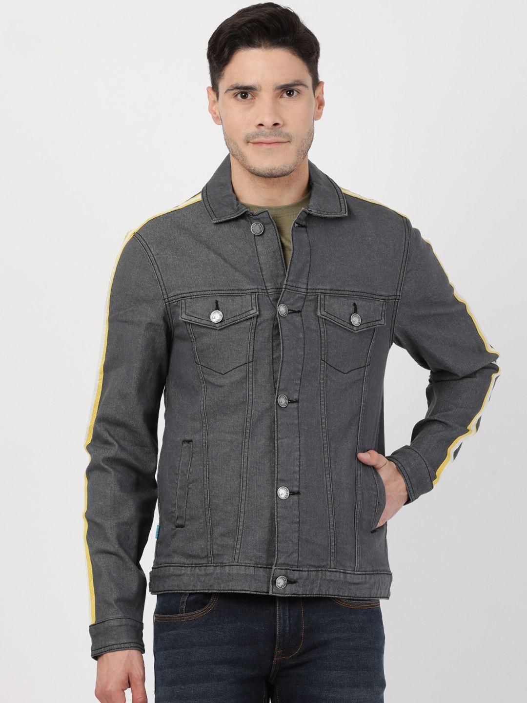 llak jeans men charcoal washed denim jacket