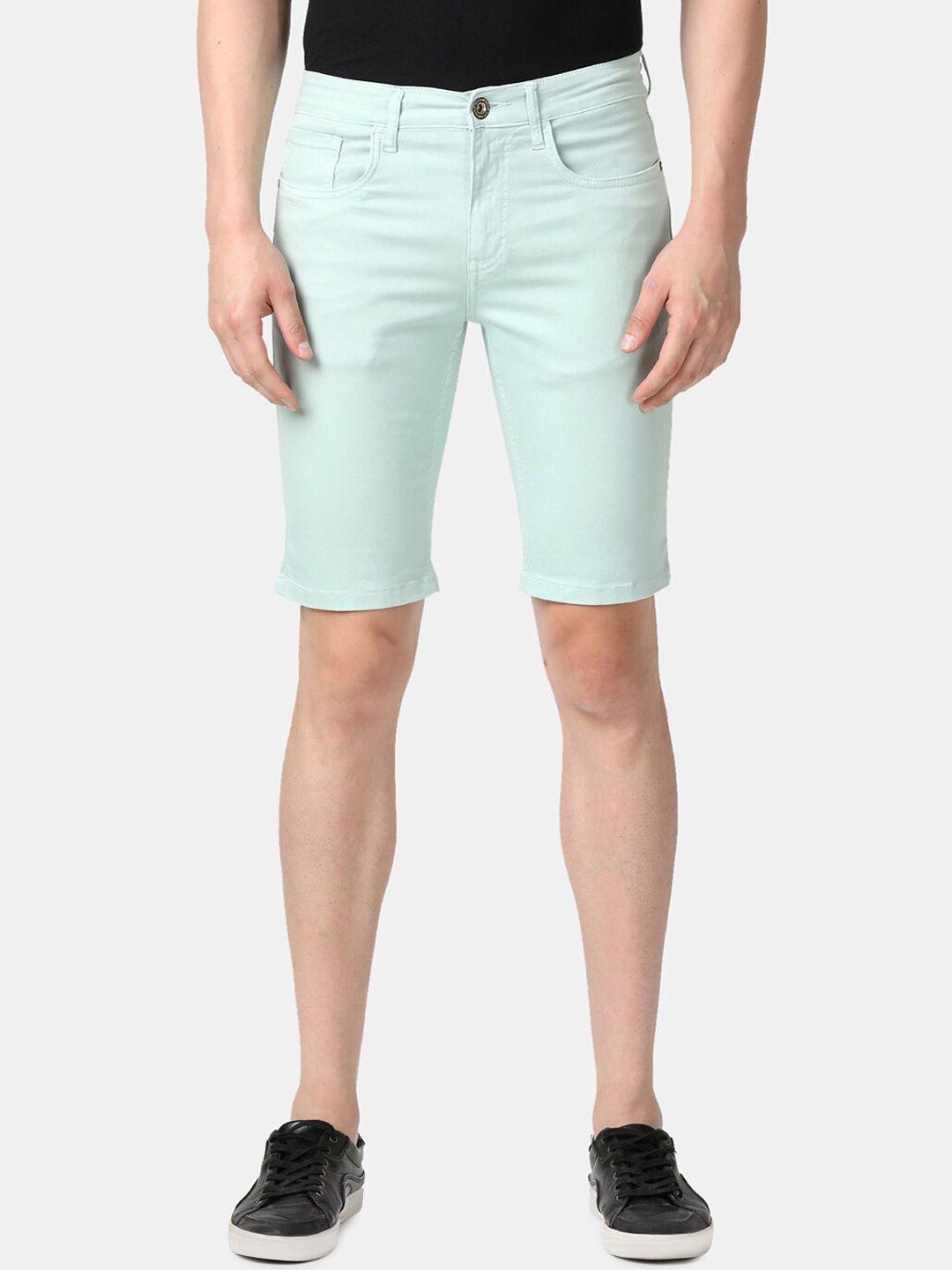 llak jeans men sea green solid slim fit denim shorts