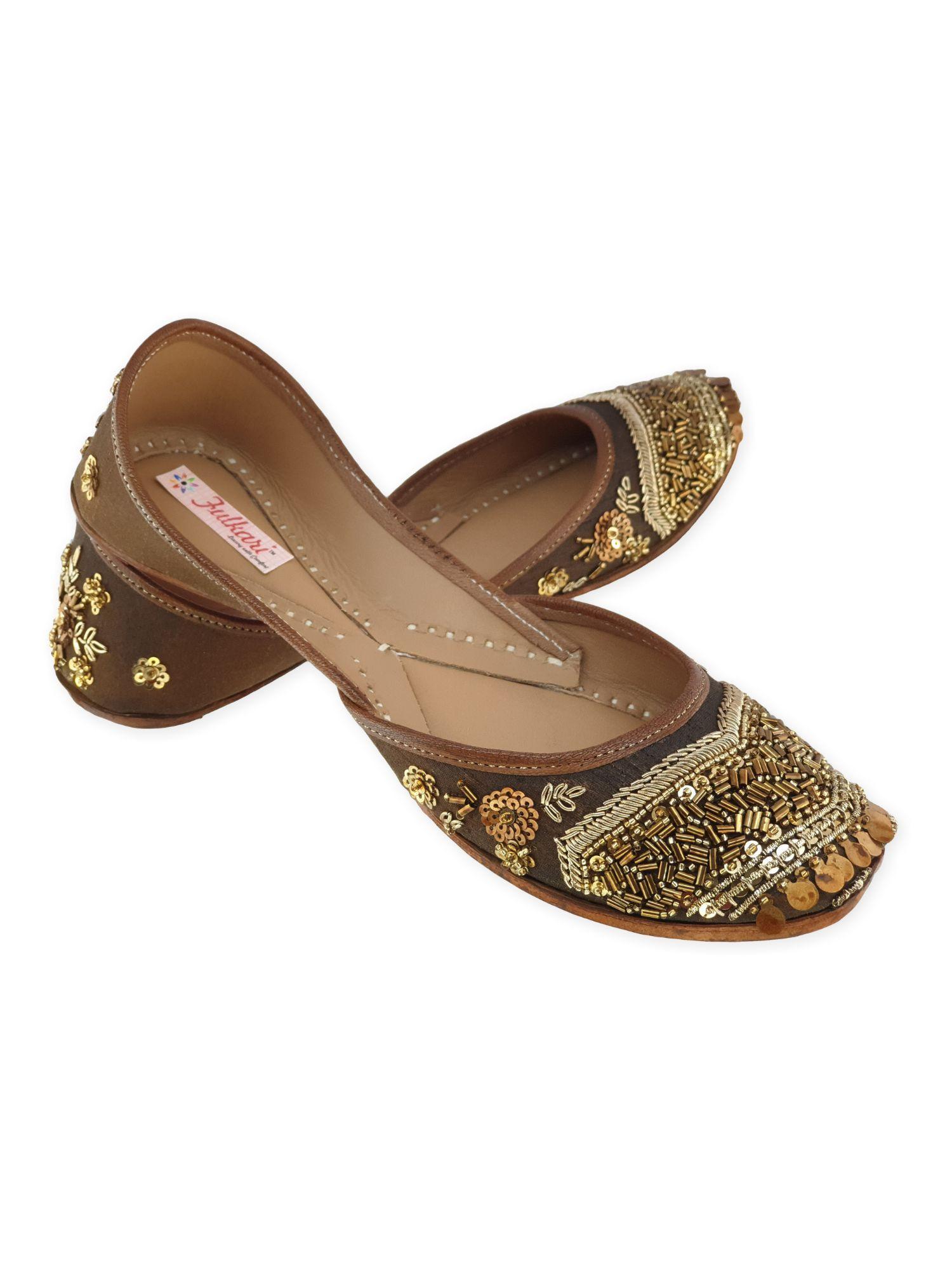 lobium brown gold leather juttis