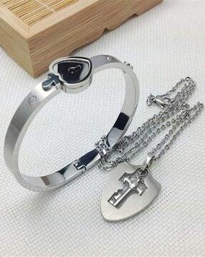 lock & key couple bracelet pendant set