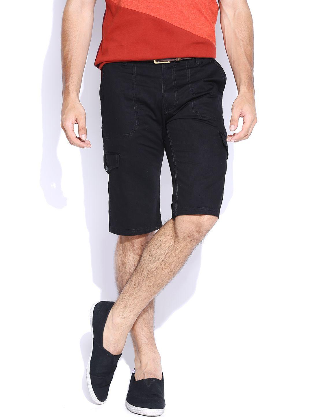 locomotive black self-striped slim fit shorts