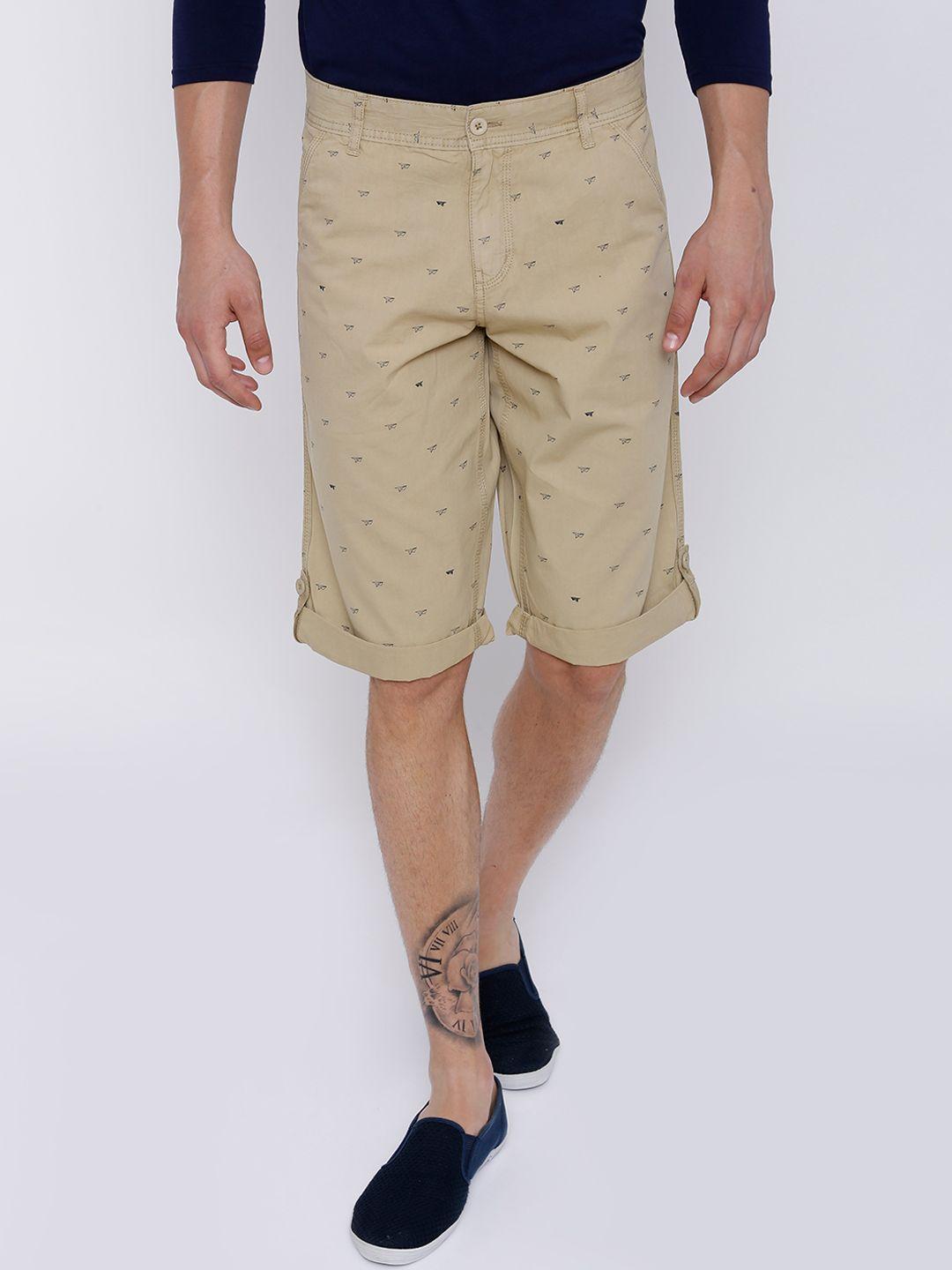 locomotive men beige printed slim fit regular shorts