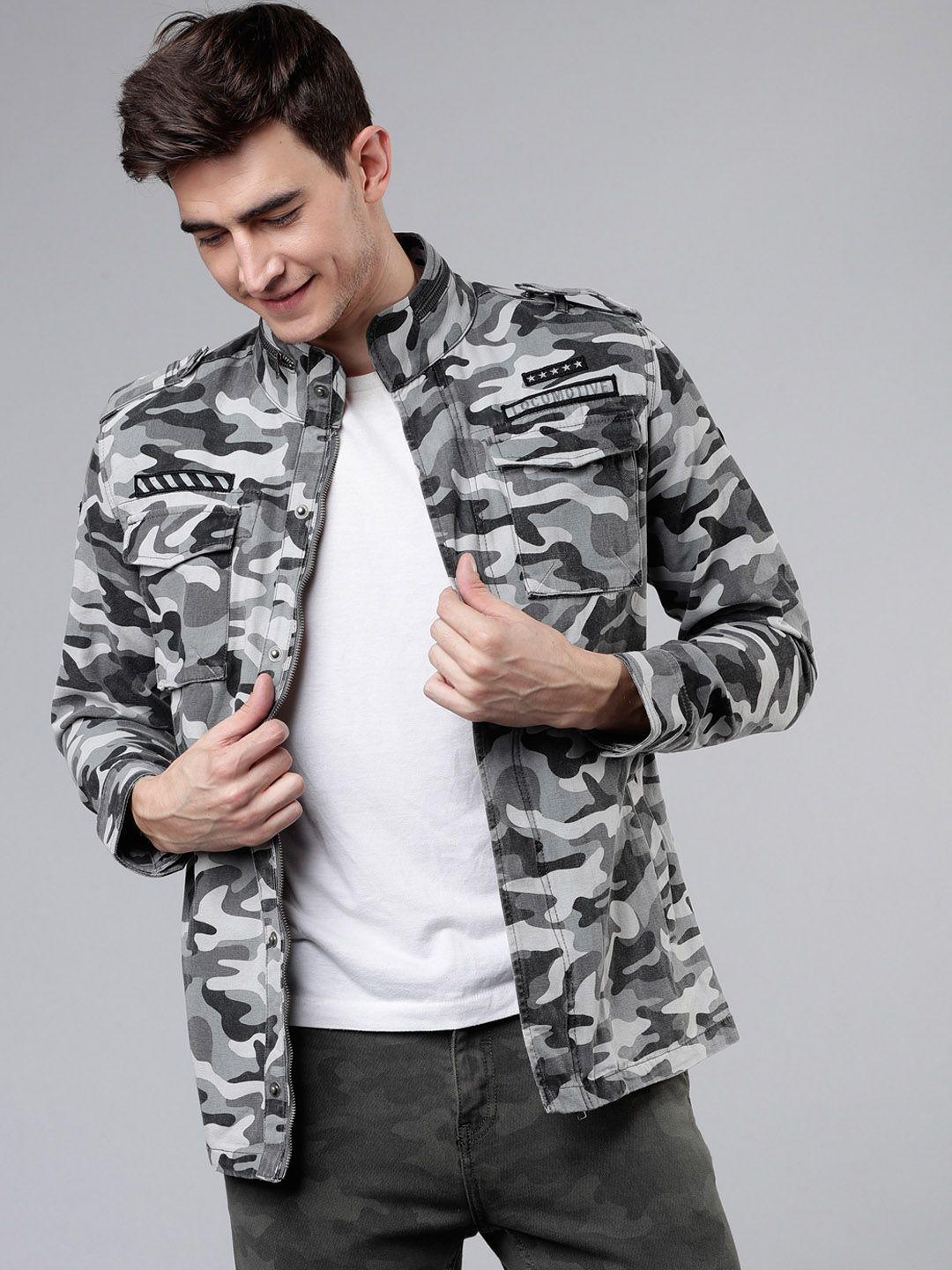 locomotive men black & grey camouflage printed tailored jacket