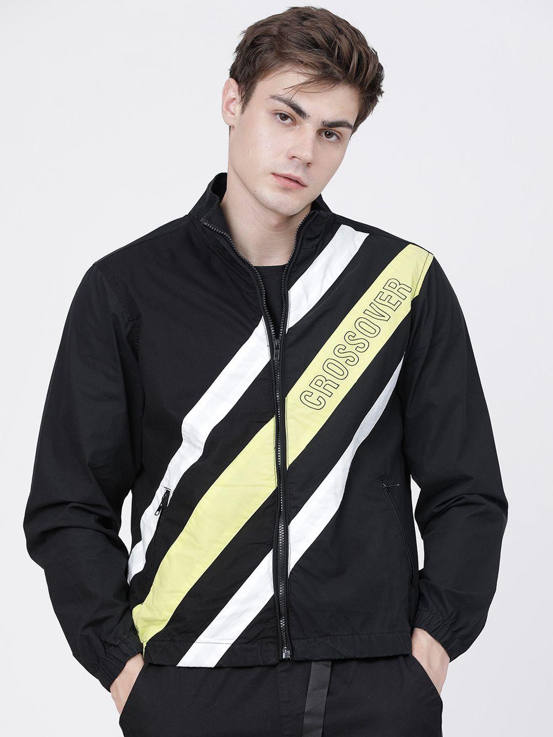 locomotive men black & lime green striped tailored cotton jacket