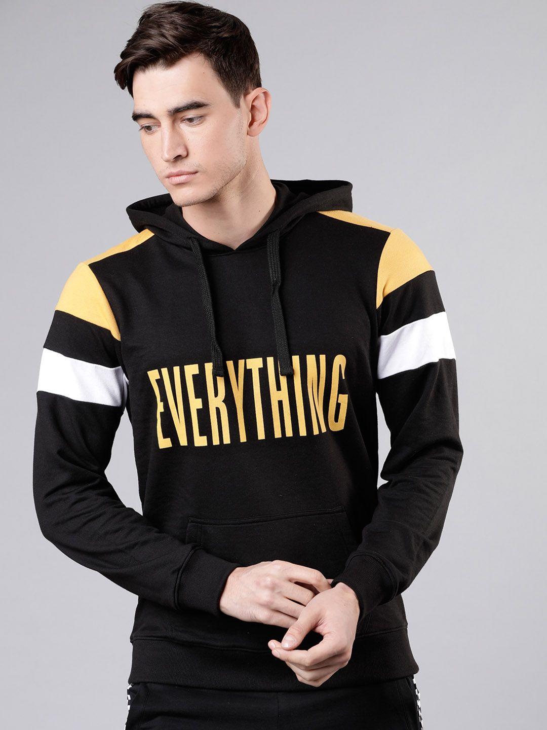 locomotive men black & mustard solid hooded sweatshirt