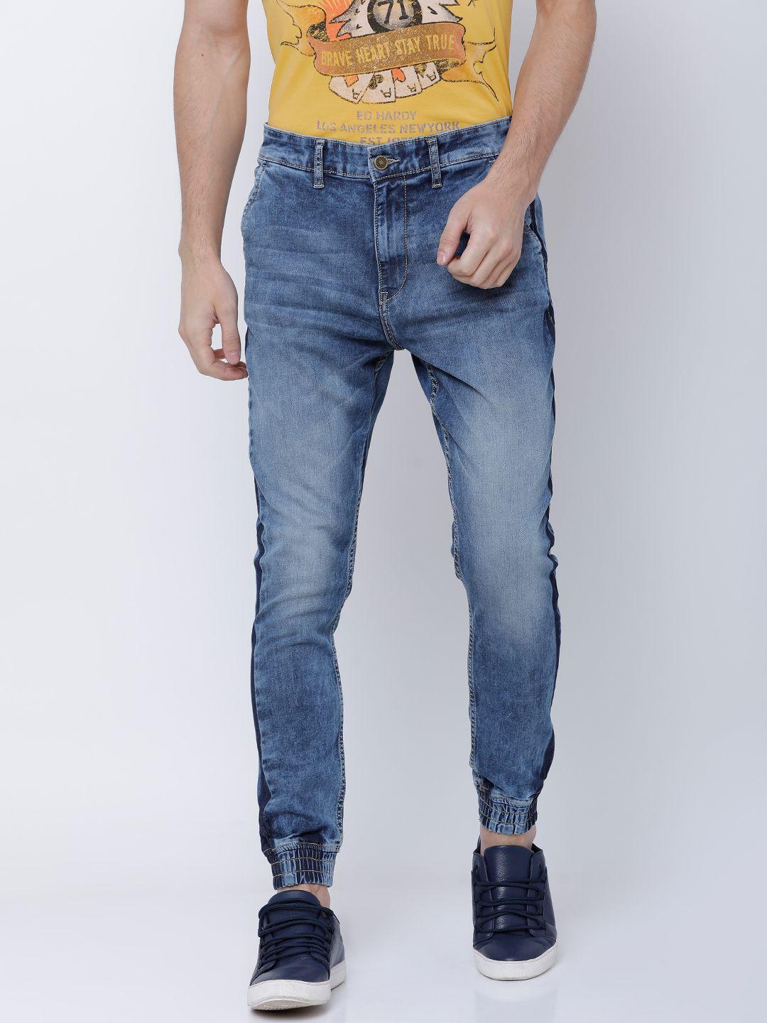 locomotive men blue jogger mid-rise clean look stretchable jeans